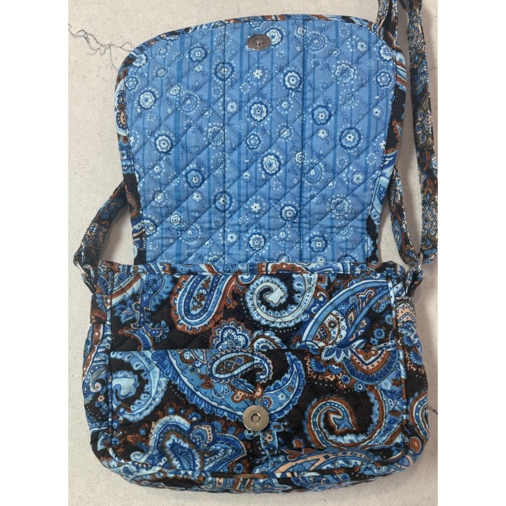 Stephanie Dawn Crossbody Hipster Bag Mocha Paisley Quilted Cotton Blue USA Made. - Picture 2 of 12